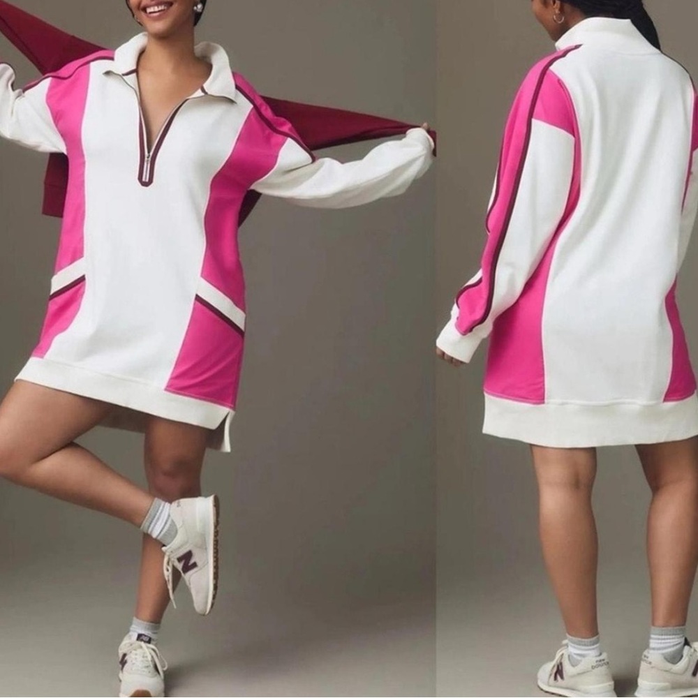 Daily Practice Anthropologie Sporty Colorblock Quarter Zip pullover mini dress